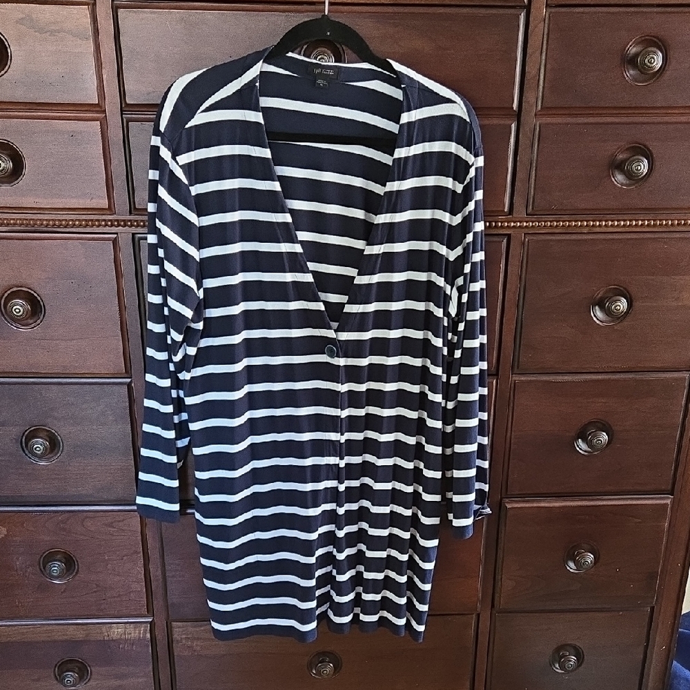 J.Jill Wearever Blue and White  Stripe Cardigan Size XL